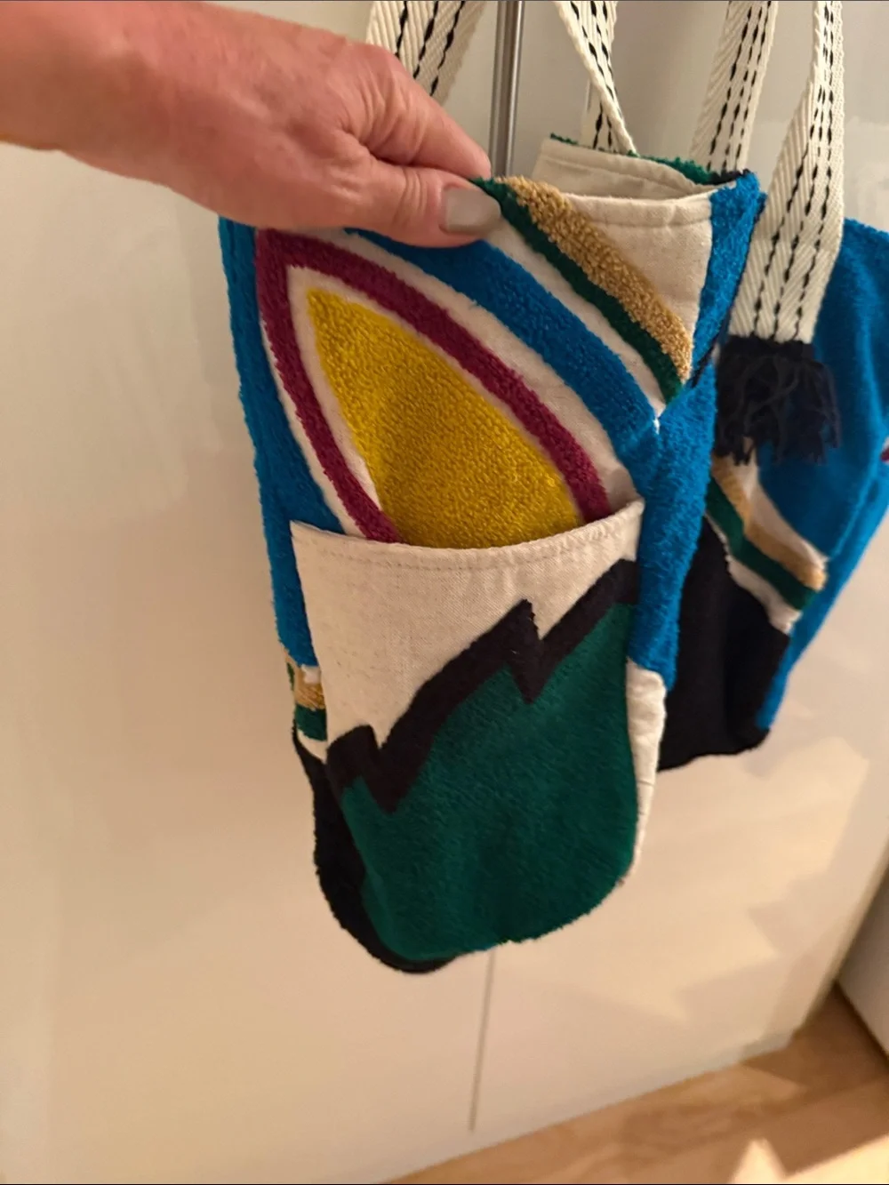 Zara Multicolor Patterned Tote with Cream Rope Handles NWOT